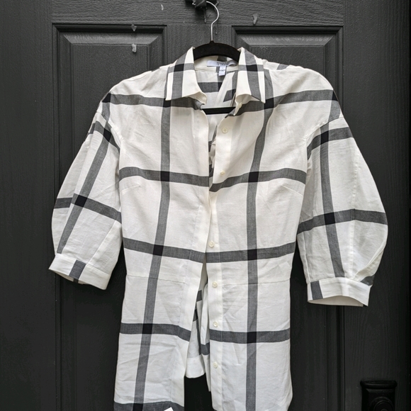 Derek Lam 10 Crossby Long-Sleeve Button-Down Check-Print Shirt w/ Lace-Up Back - Picture 3 of 3